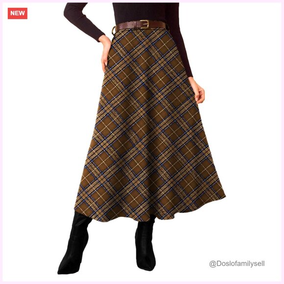 Queen Size Flared Midi Skirt with Pockets, High Waist, Vintage Style